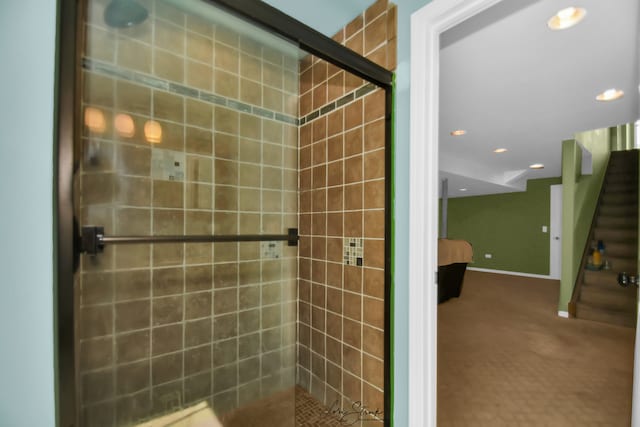 17828 S Mitchell Ln, Lockport, IL 60441 - full bathroom featuring tiled shower, recessed lighting, baseboards, and ensuite bath