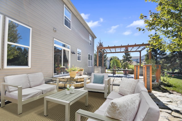 view of patio featuring a pergola and an outdoor hangout area