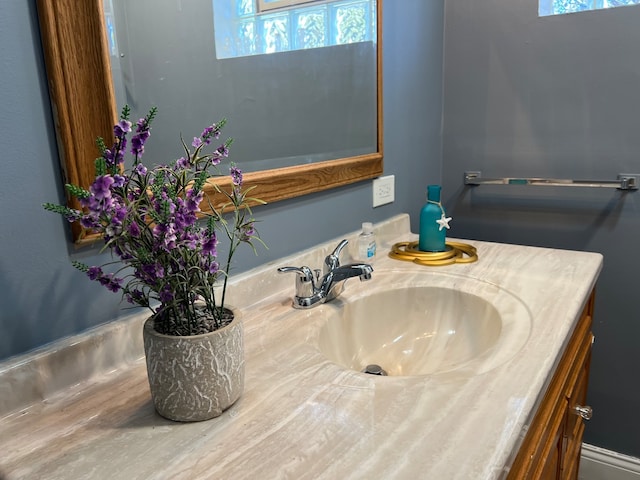 bathroom with hardwood / wood-style floors and vanity