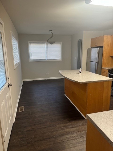 kitchen featuring stainless steel appliances and dark hardwood / wood-style flooring