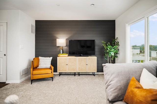 living room with carpet floors