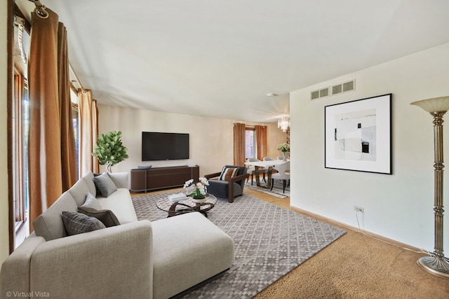 living room featuring carpet