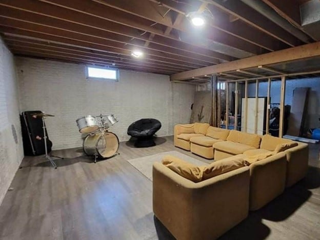 basement featuring hardwood / wood-style flooring