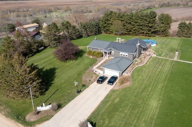 aerial view featuring a rural view