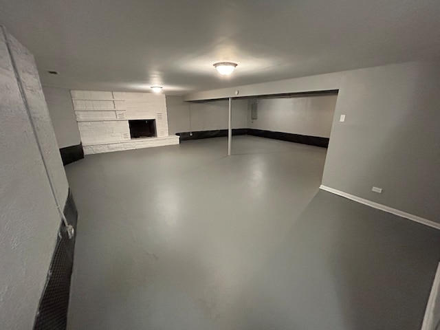 basement featuring a fireplace