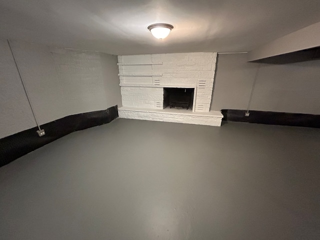 basement featuring a fireplace