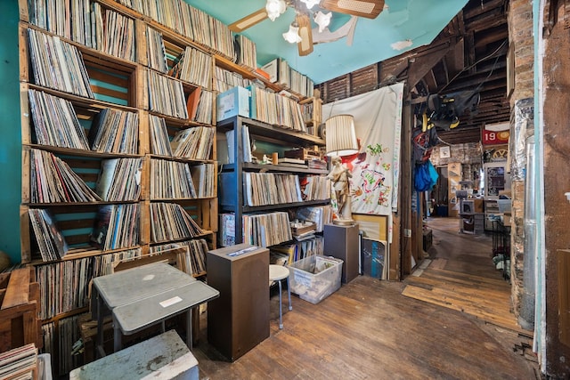 miscellaneous room featuring hardwood / wood-style flooring and ceiling fan