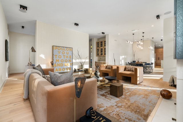 living room with light hardwood / wood-style floors