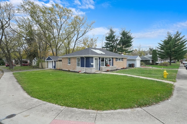 single story home with a garage and a front yard