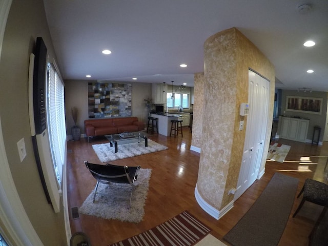 interior space with hardwood / wood-style flooring