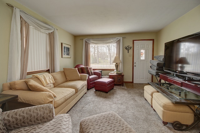 living room featuring light colored carpet