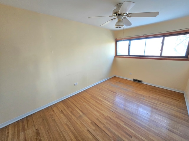 spare room featuring ceiling fan and light hardwood / wood-style floors