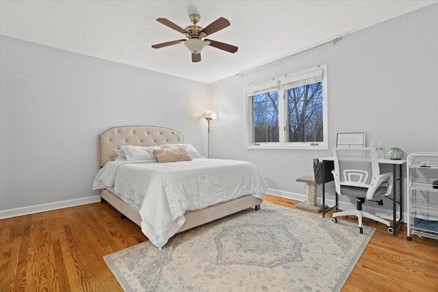 bedroom with ceiling fan and wood-type flooring