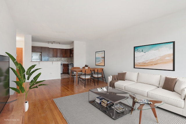 living room with light hardwood / wood-style floors