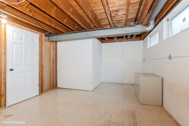 basement with refrigerator