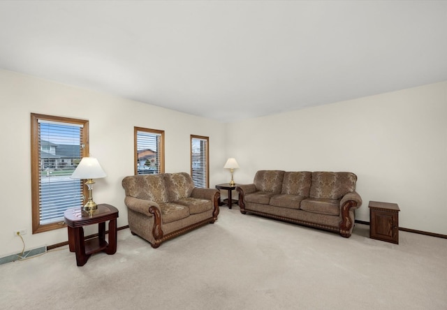 living room with light carpet