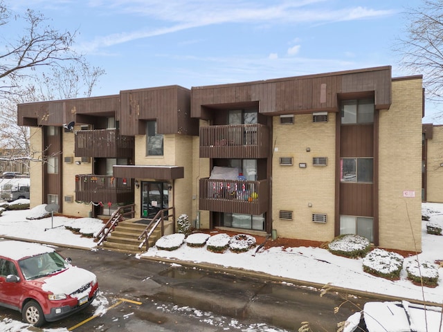 view of snow covered building