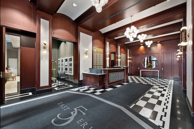 reception area featuring a notable chandelier