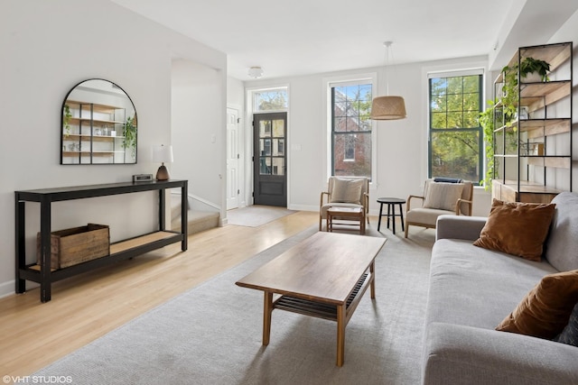 living room with light hardwood / wood-style flooring