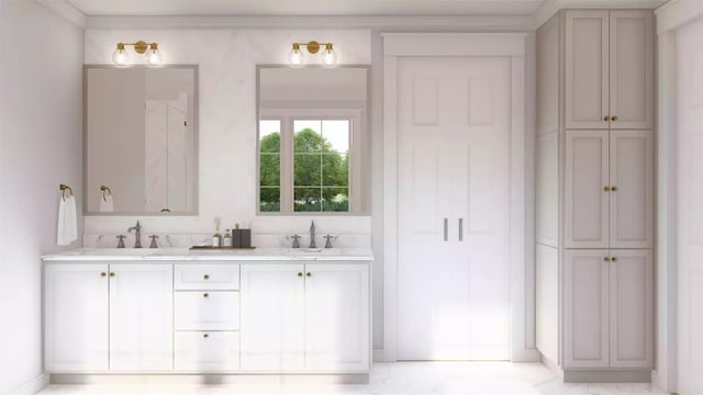 bathroom featuring vanity and crown molding