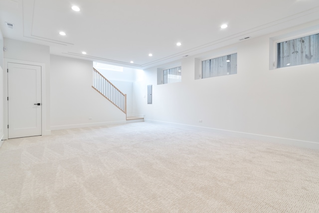 basement with light carpet