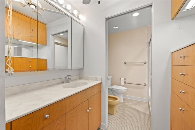 1730 W Galena Blvd Unit 402E, Aurora, IL 60506 - bathroom featuring an enclosed shower, vanity, a bidet, tile patterned flooring, and toilet