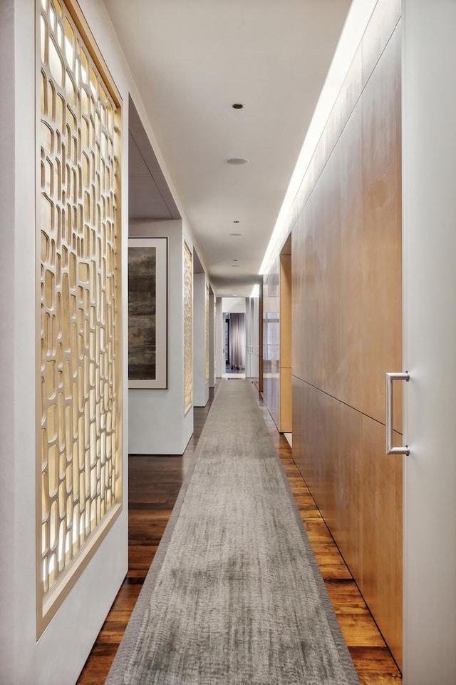 hallway featuring dark hardwood / wood-style flooring