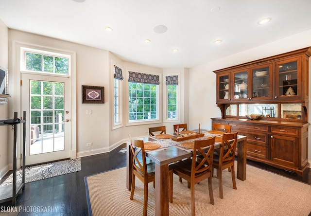 dining area with dark hardwood / wood-style flooring