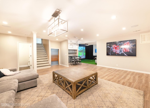 living room with light wood-type flooring