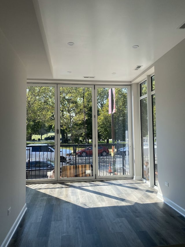 interior space featuring hardwood / wood-style flooring and a wall of windows