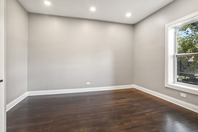 spare room featuring a wealth of natural light and dark hardwood / wood-style floors