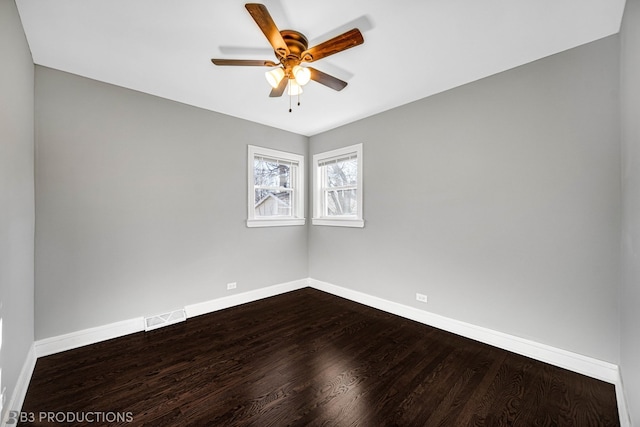 unfurnished room with hardwood / wood-style floors and ceiling fan