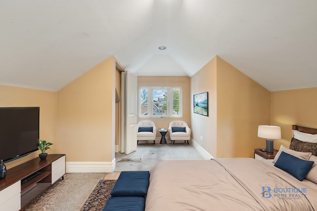 bedroom featuring vaulted ceiling