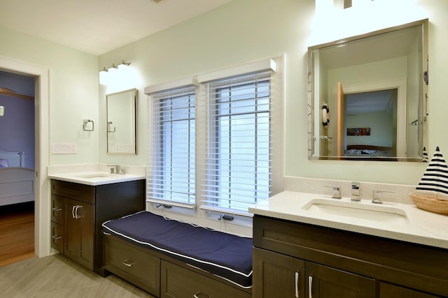 bathroom with vanity and wood-type flooring