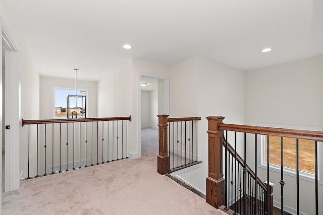 8035 Stanley Trl, Frankfort, IL 60423 - hallway featuring an upstairs landing, carpet, recessed lighting, a chandelier, and baseboards