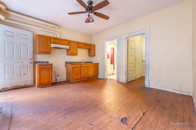 kitchen with light hardwood / wood-style flooring and ceiling fan