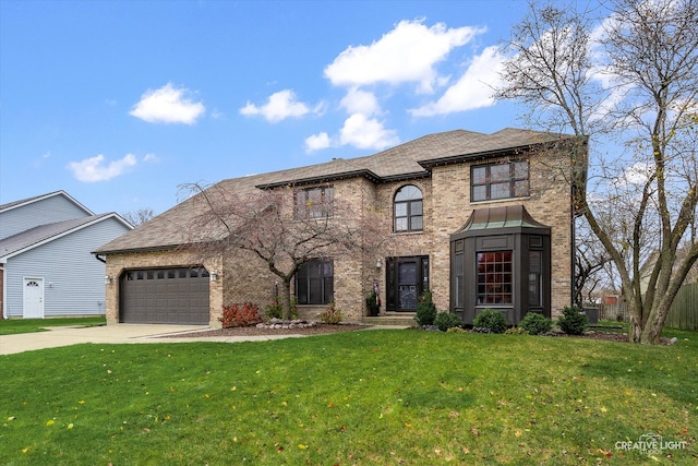 view of front facade featuring a garage and a front lawn