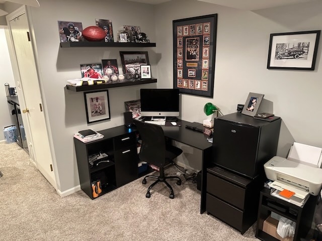 view of carpeted home office