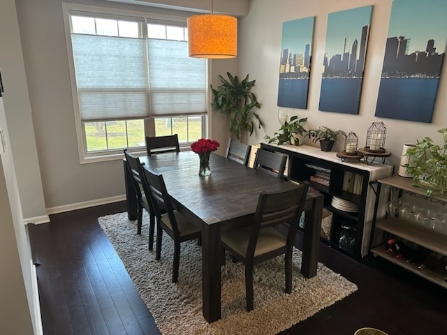 dining area with dark hardwood / wood-style flooring and a wealth of natural light