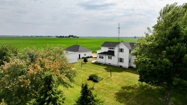 birds eye view of property with a rural view