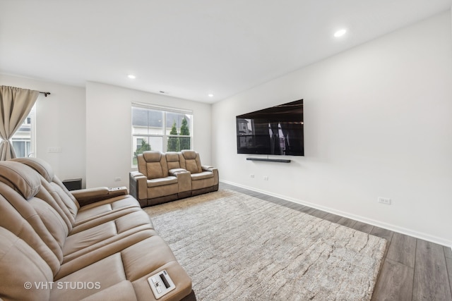 living room featuring dark hardwood / wood-style flooring