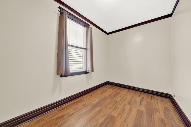 spare room with wood-type flooring and crown molding