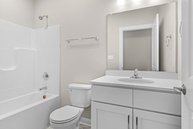 full bathroom featuring shower / washtub combination, vanity, and toilet