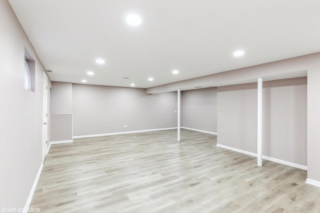 basement with light wood-type flooring