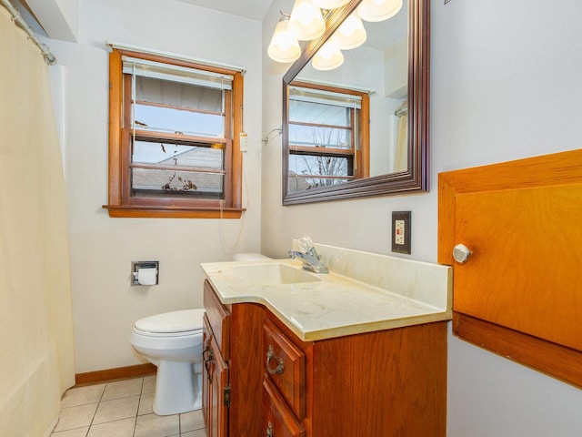 full bathroom with tile patterned floors, vanity, toilet, and shower / tub combo