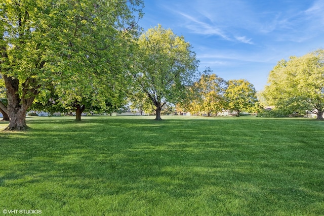 view of property's community with a lawn