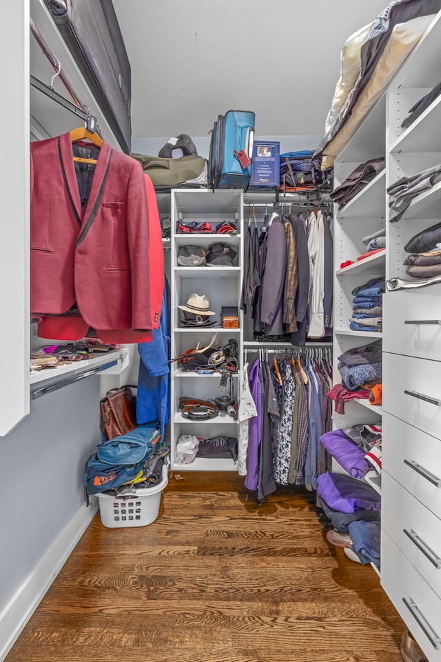 spacious closet with dark wood-type flooring