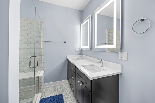 bathroom with vanity and an enclosed shower