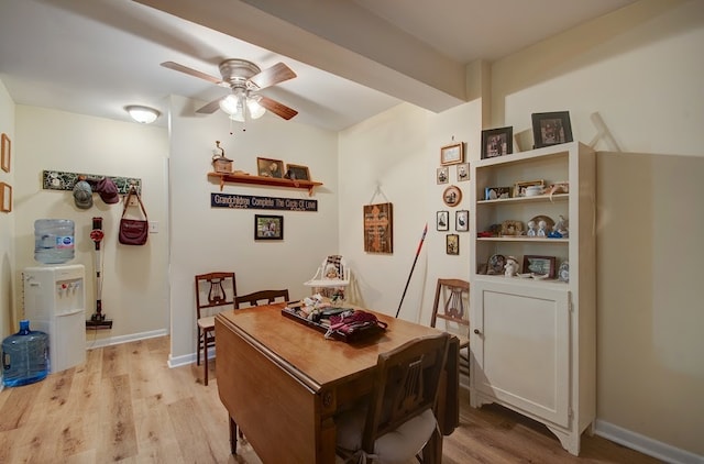 dining room featuring ceiling fan and light wood-type flooring