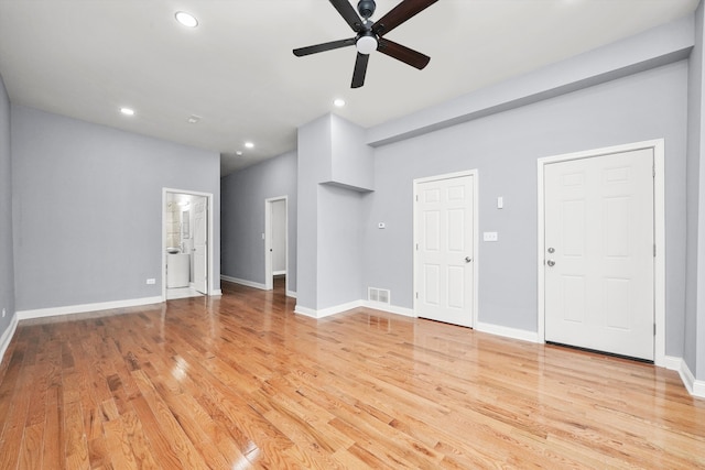 interior space with light hardwood / wood-style flooring and ceiling fan